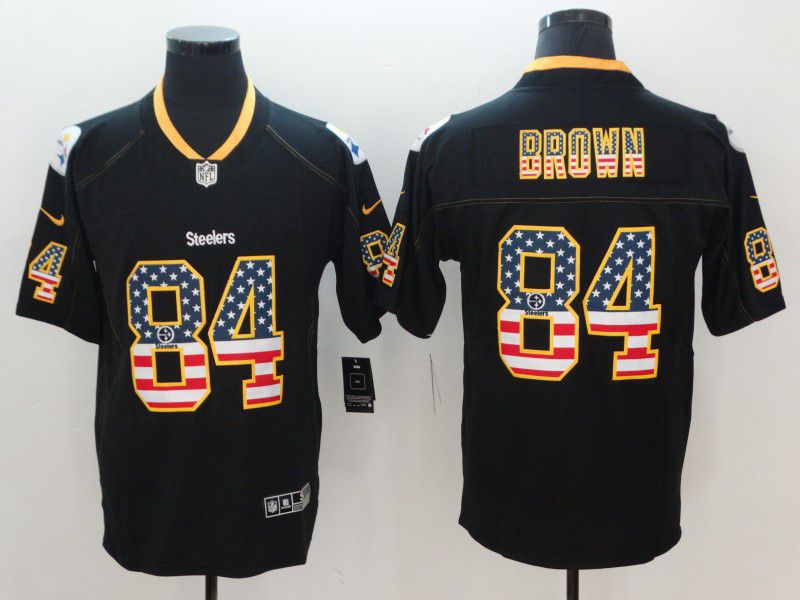 Men Pittsburgh Steelers #84 Brown Nike USA Flag Fashion Black Color Rush Limited NFL Jerseys